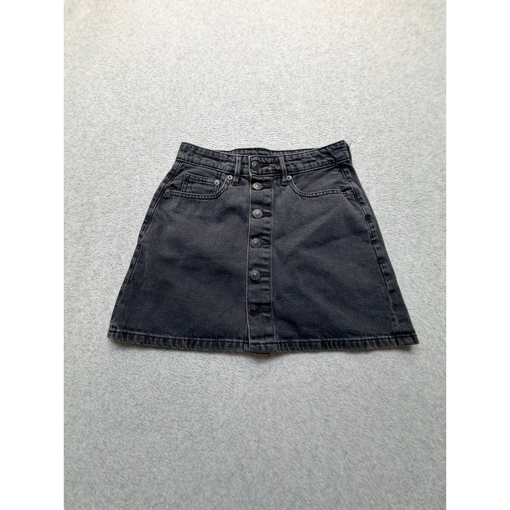 American Eagle Black Denim Button Front Mini Skirt A-Line Size 00